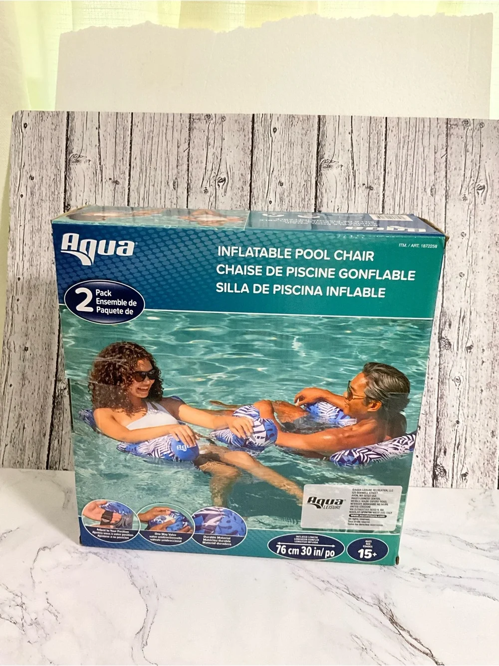 Aqua Blue and White Inflatable Pool chair- 2 Pack